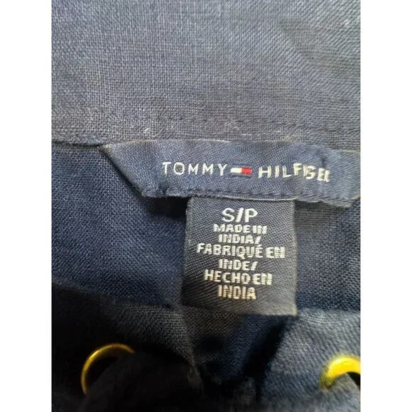 Tommy Hilfiger Womens Lace-Up Tunic Top Size S Navy Blue 3/4 Sleeves Pocket Chic - Picture 2 of 11